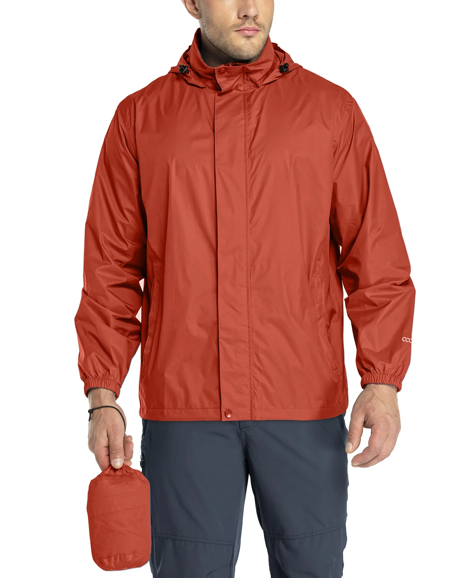 0.70 lbs 5000mm W/P Index 5000 Level Breathable Men's Packable Rain Shell Jacket with 4 Pockets