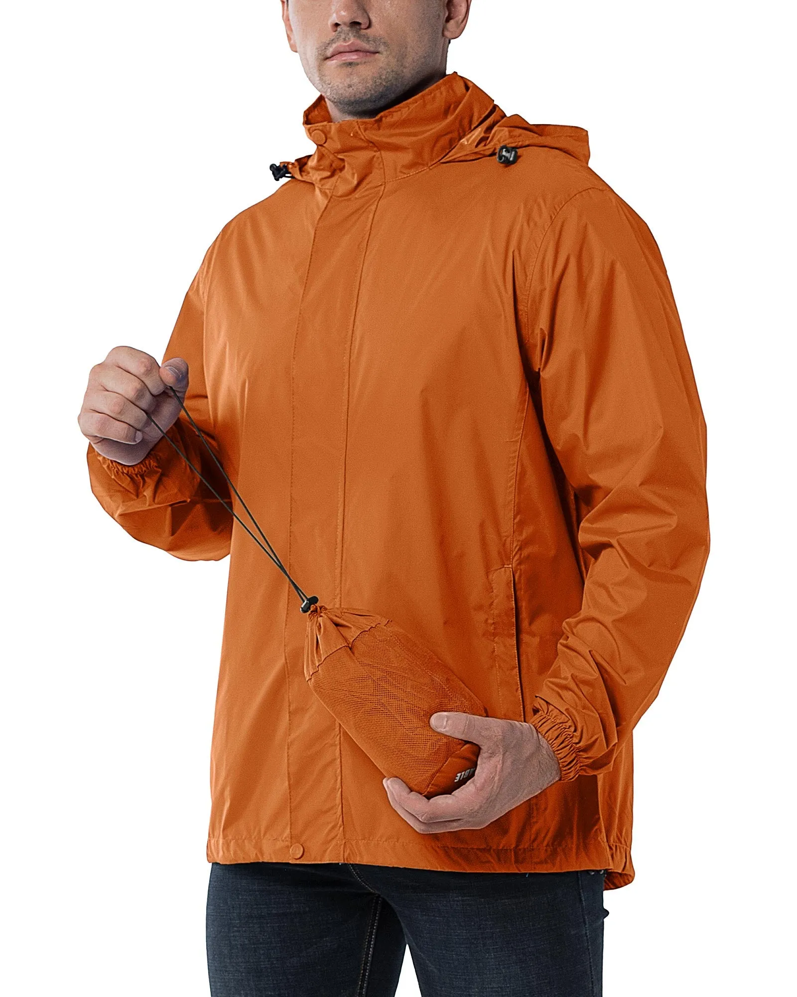 0.70 lbs 5000mm W/P Index 5000 Level Breathable Men's Packable Rain Shell Jacket with 4 Pockets