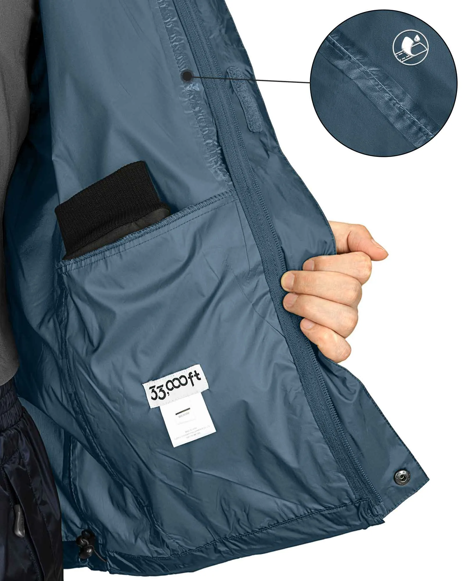 0.70 lbs 5000mm W/P Index 5000 Level Breathable Men's Packable Rain Shell Jacket with 4 Pockets