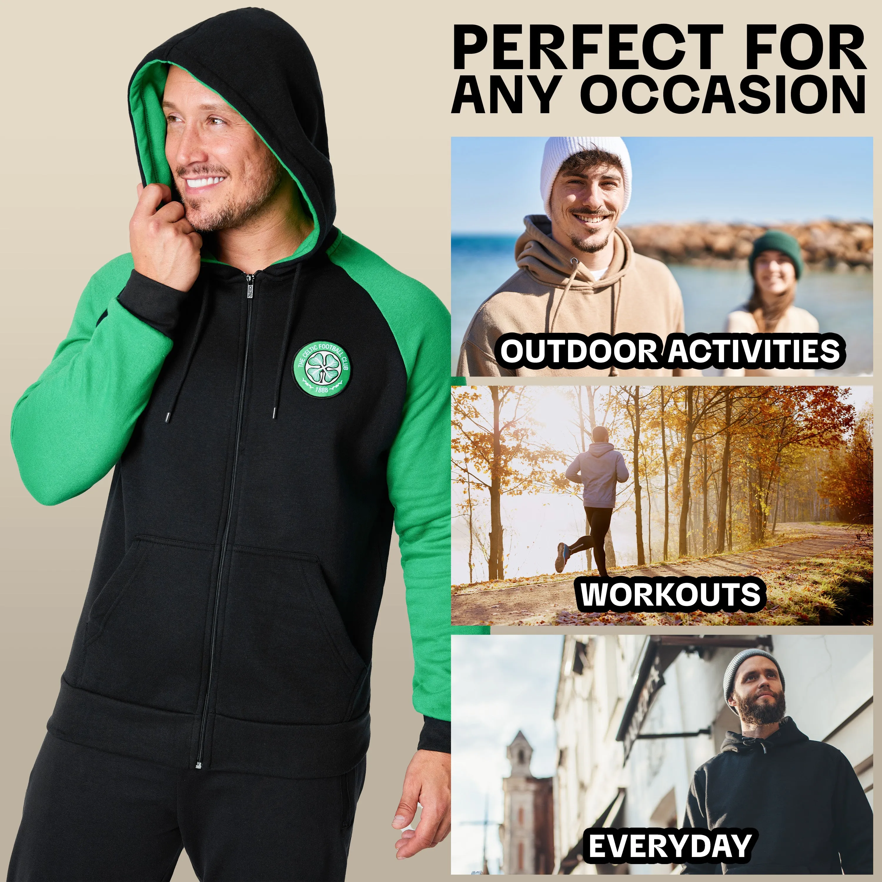 Celtic F.C. Mens Zip Up Hoodie with Pockets