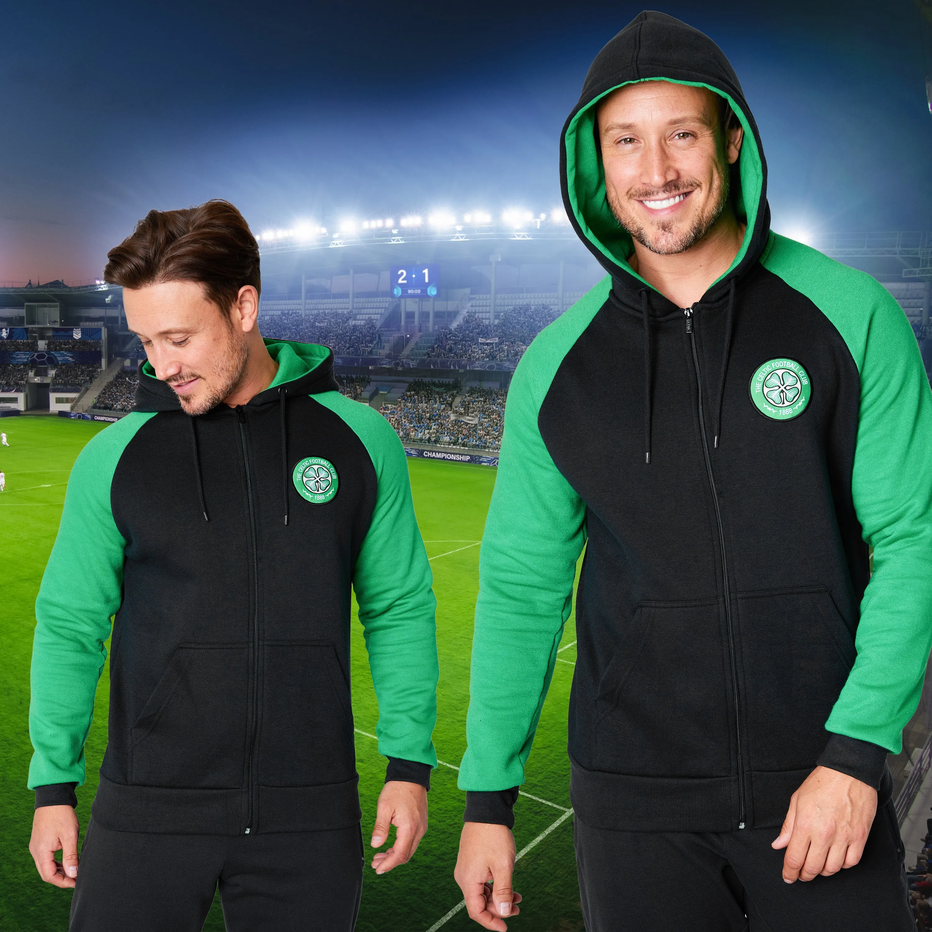 Celtic F.C. Mens Zip Up Hoodie with Pockets