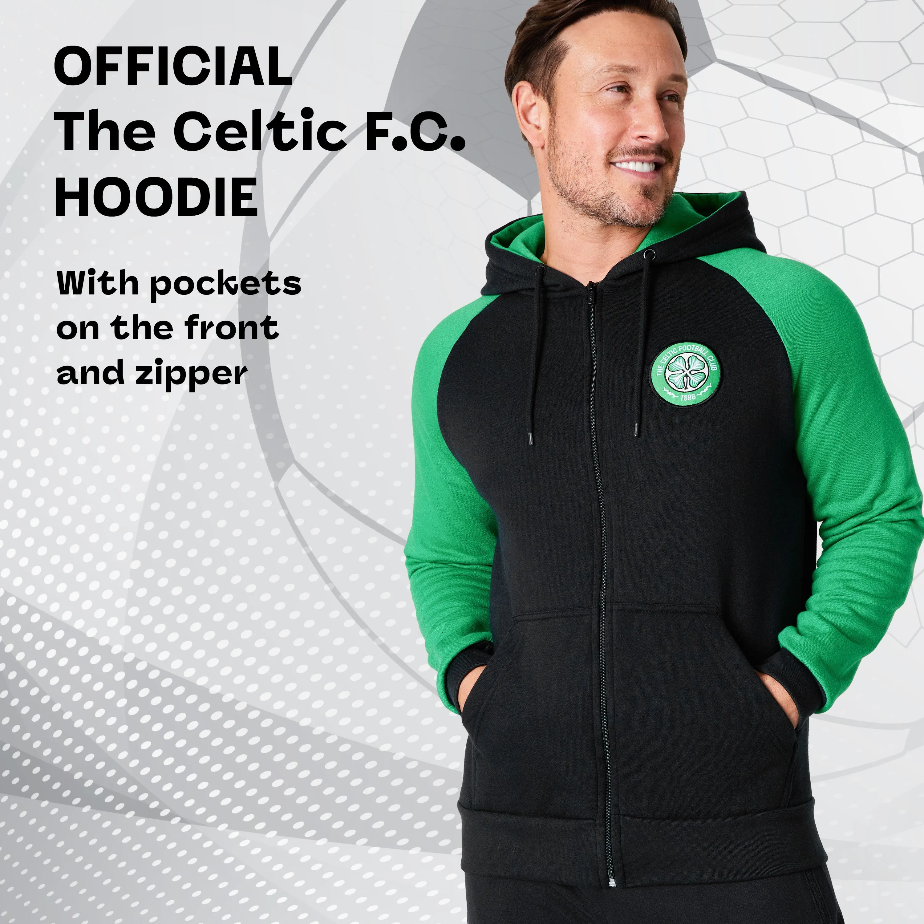 Celtic F.C. Mens Zip Up Hoodie with Pockets