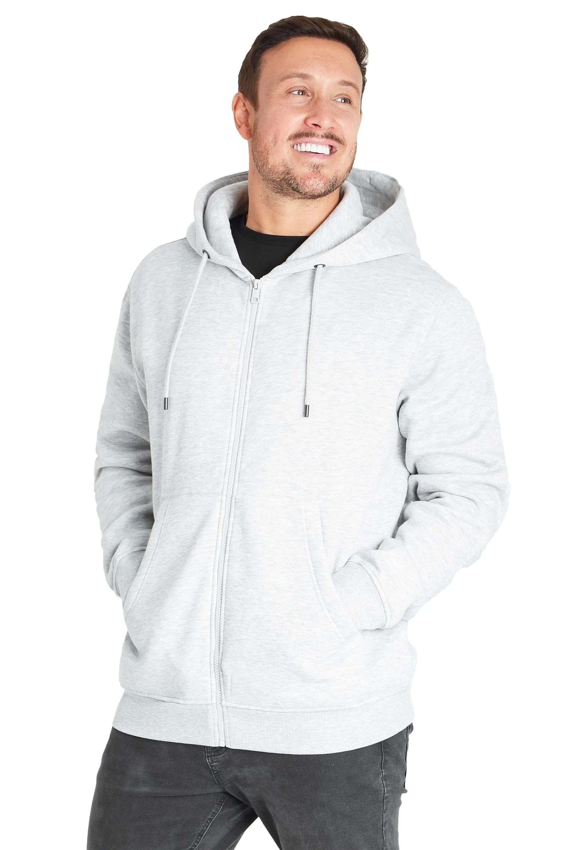 CityComfort Mens Plain Zip Up Hoodie, GREY MARL Hooded Sweatshirt Zipped Jumper