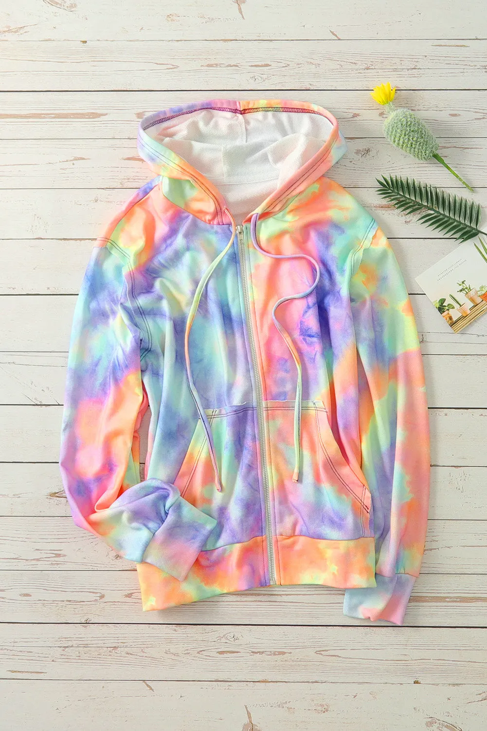 color Tie-dye Pocket Zip Up Hoodie