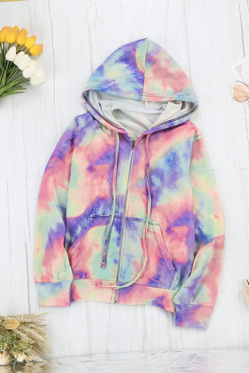 color Tie-dye Pocket Zip Up Hoodie