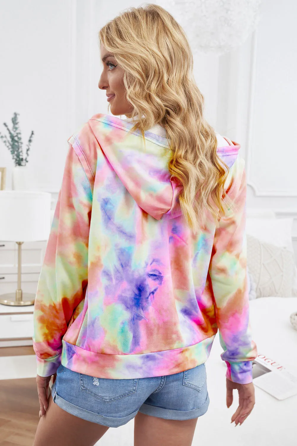 color Tie-dye Pocket Zip Up Hoodie