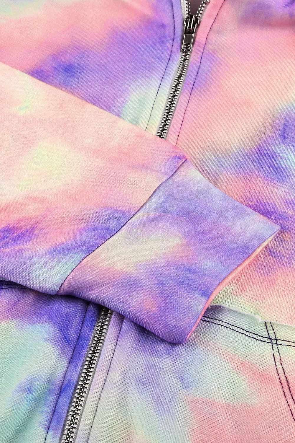 color Tie-dye Pocket Zip Up Hoodie