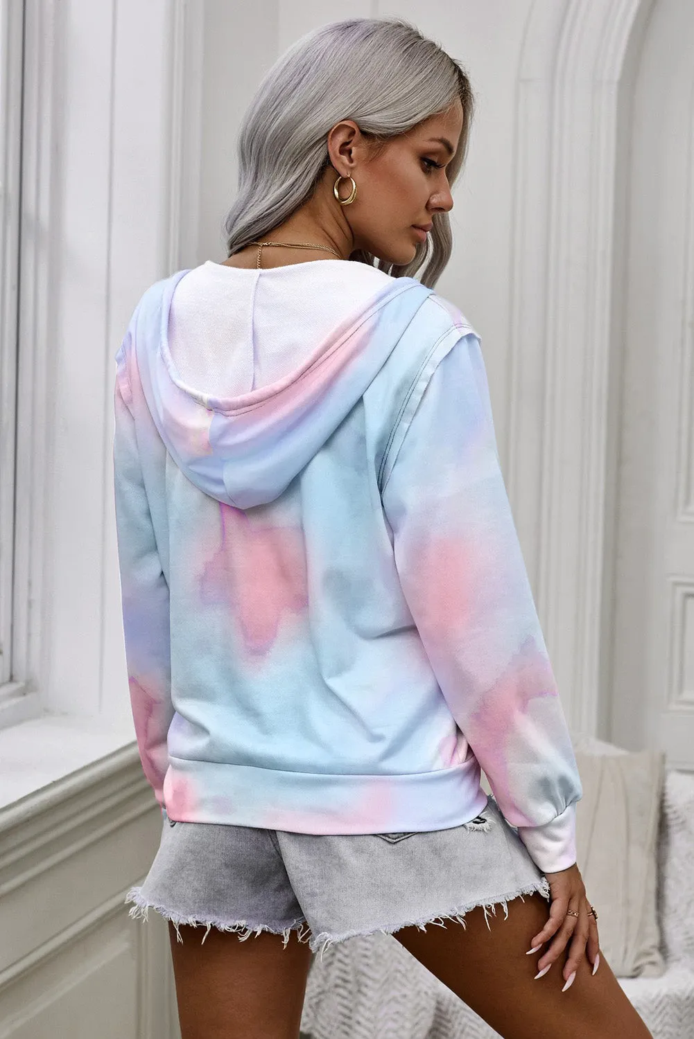 color Tie-dye Pocket Zip Up Hoodie