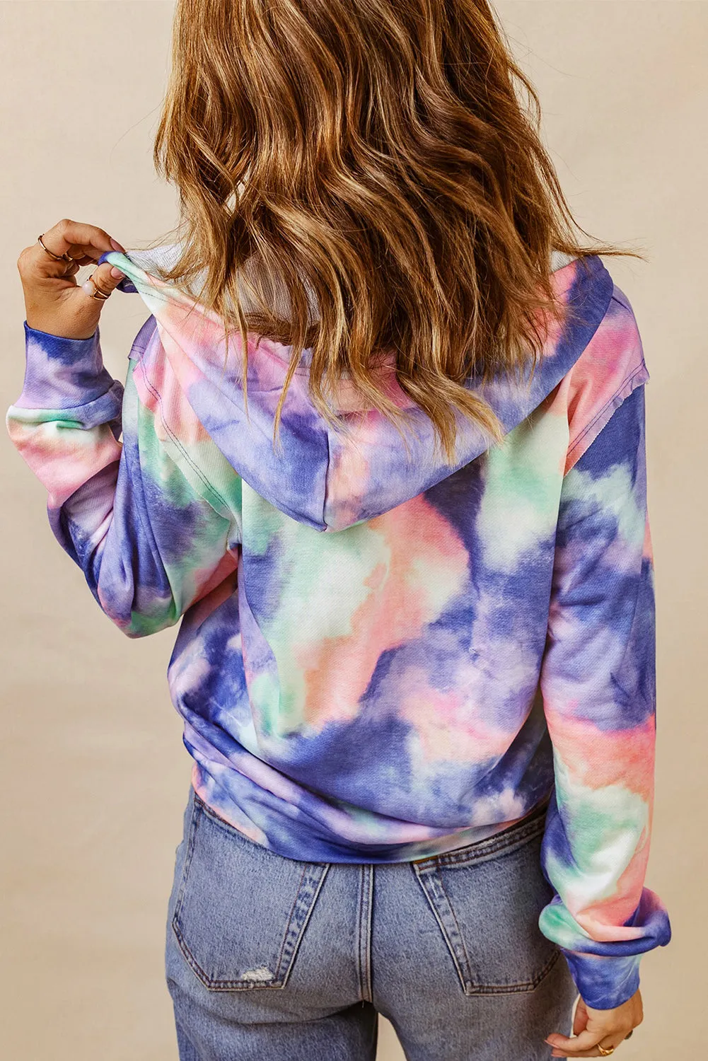 color Tie-dye Pocket Zip Up Hoodie