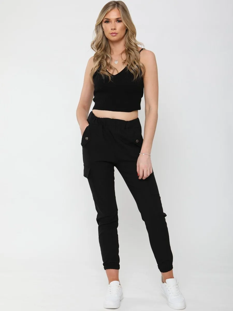 Daffney Utility Pocket Cargo Trouser Pants In Black