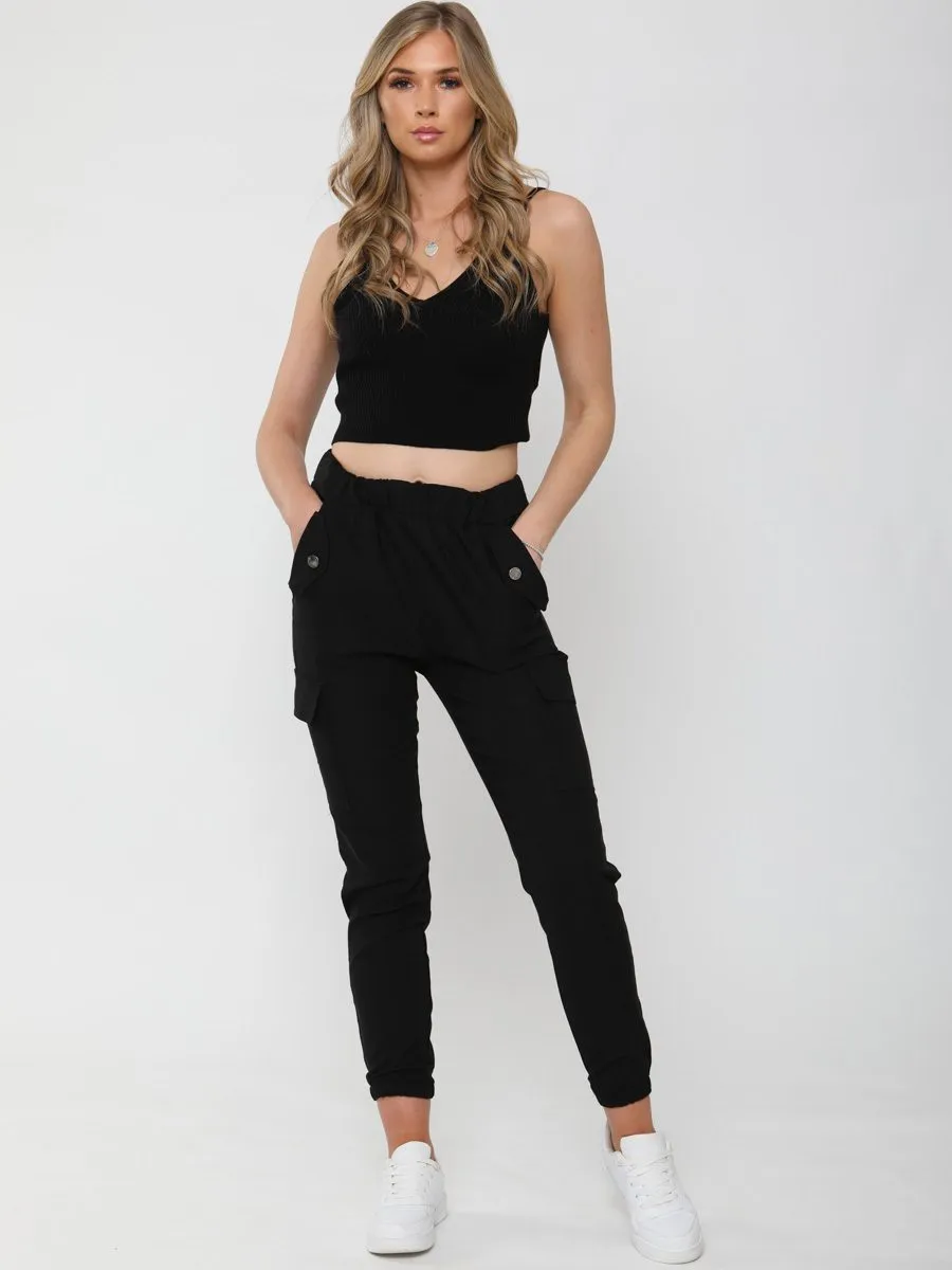 Daffney Utility Pocket Cargo Trouser Pants In Black