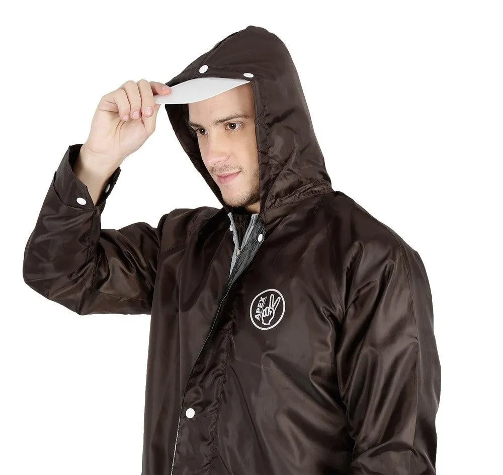 Fabseasons Apex Brown Reversible Unisex Raincoat with Hood and Reflector