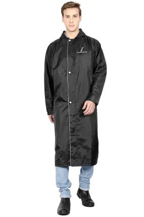 Fabseasons Black Apex High Quality Long Unisex Raincoat -with Adjustable Hood & Reflector at Back