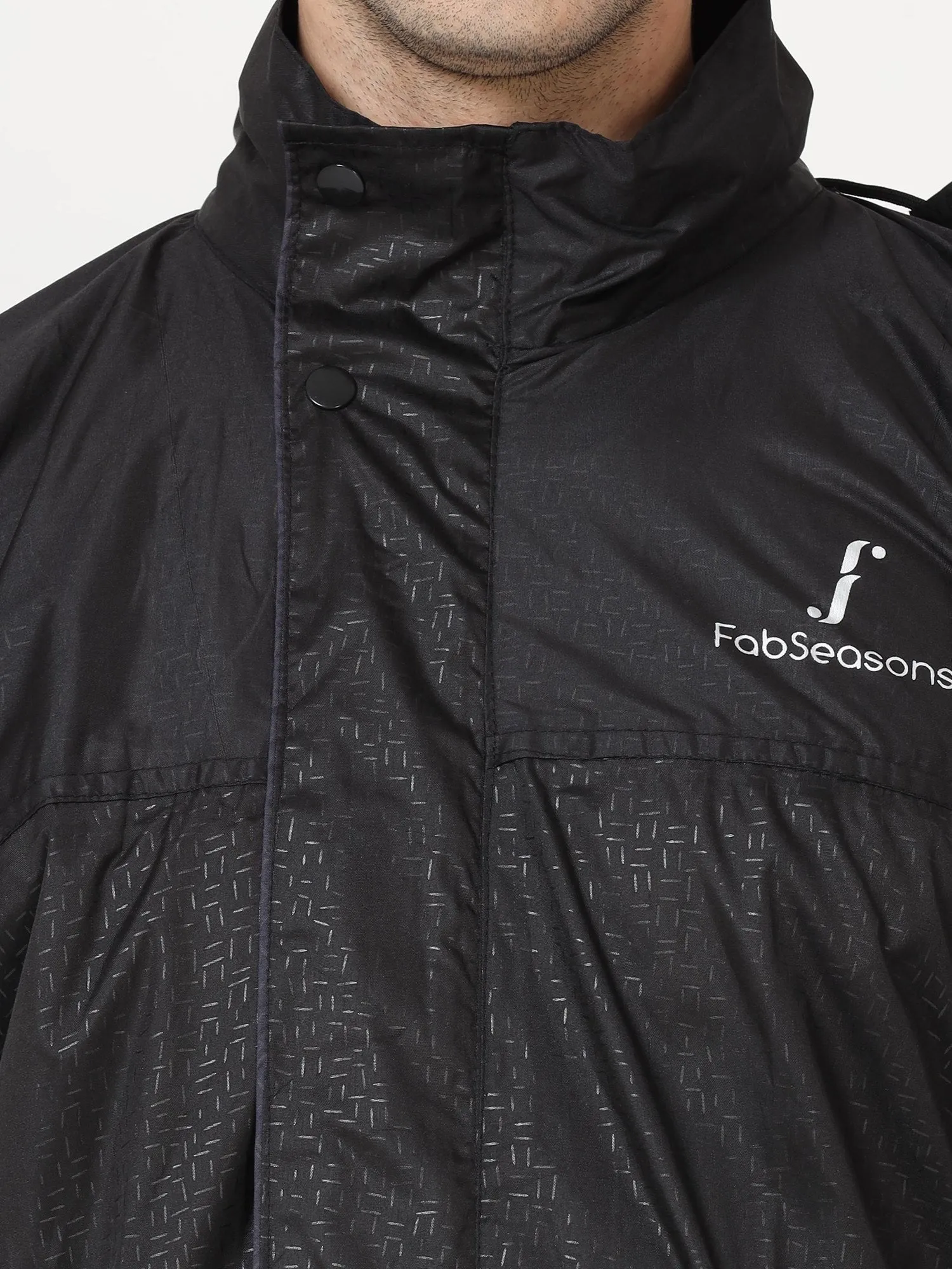 FabSeasons Black printed waterproof Long / Full raincoat with adjustable Hood for men & women.