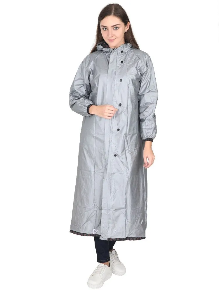 Fabseasons Black Reversible Raincoat for Women Long -Adjustable Hood & Reflector at back