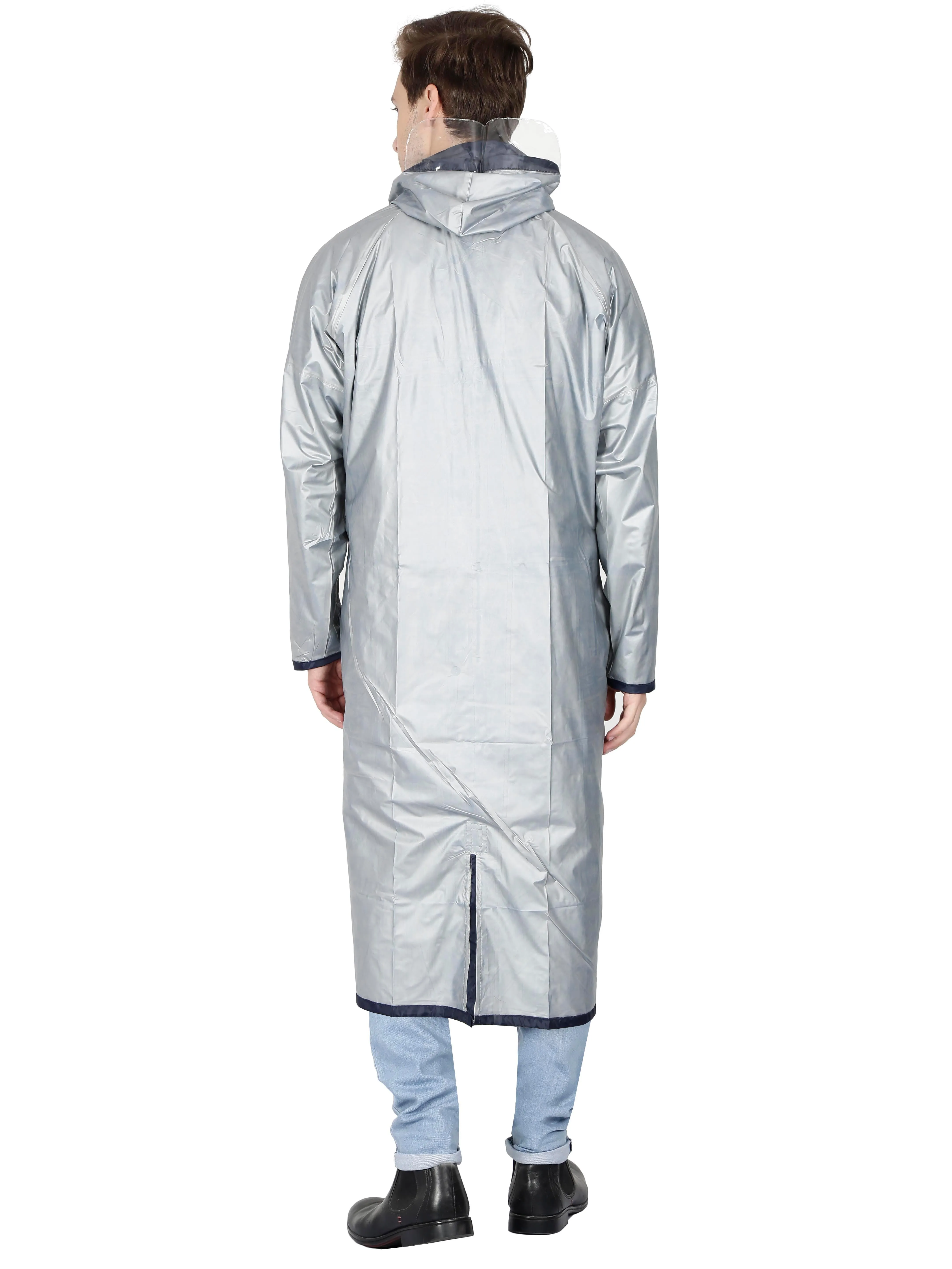 Fabseasons Blue Apex High Quality Long Unisex Raincoat -with Adjustable Hood & Reflector at Back