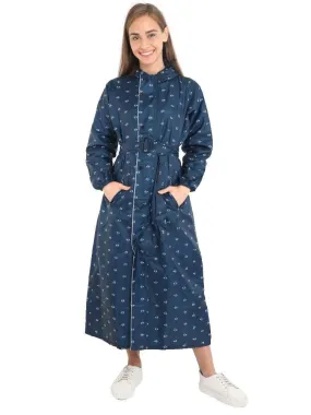 FabSeasons Blue Long Raincoat for women with adjustable Hood & Reflector at back for Night visibility