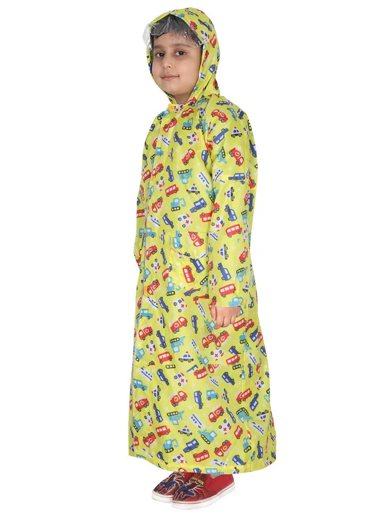 Fabseasons Cars Printed Waterproof Long - Full Raincoat for Kids with hood