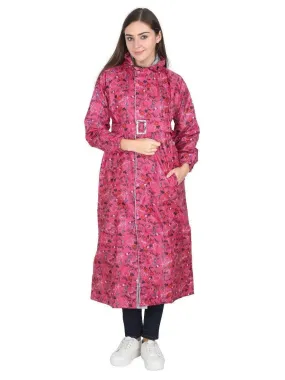 Fabseasons Dark Pink Reversible Raincoat for Women Long -Adjustable Hood & Reflector at back