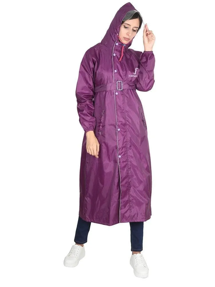 Fabseasons DarkPurple Raincoat for women with Adjustable Hood & Reflector for Night visibility