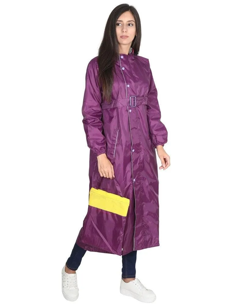 Fabseasons DarkPurple Raincoat for women with Adjustable Hood & Reflector for Night visibility