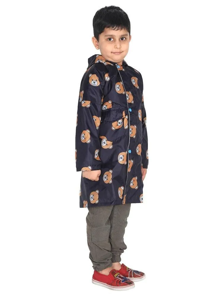 Fabseasons DarkTeddy Printed Waterproof Long - Full Raincoat for Kids with Hood