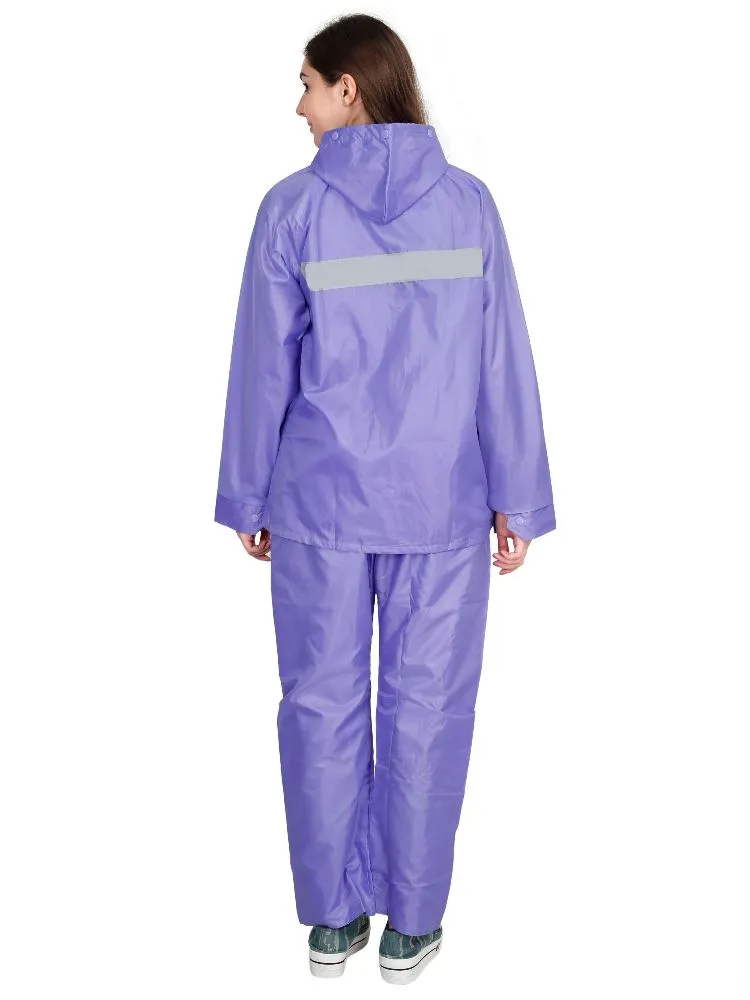 FabSeasons Lightpurple Waterproof Raincoat for women -Adjustable Hood & Reflector at back for Night visibility.