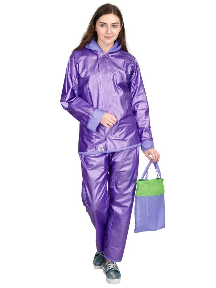 FabSeasons Lightpurple Waterproof Raincoat for women -Adjustable Hood & Reflector at back for Night visibility.