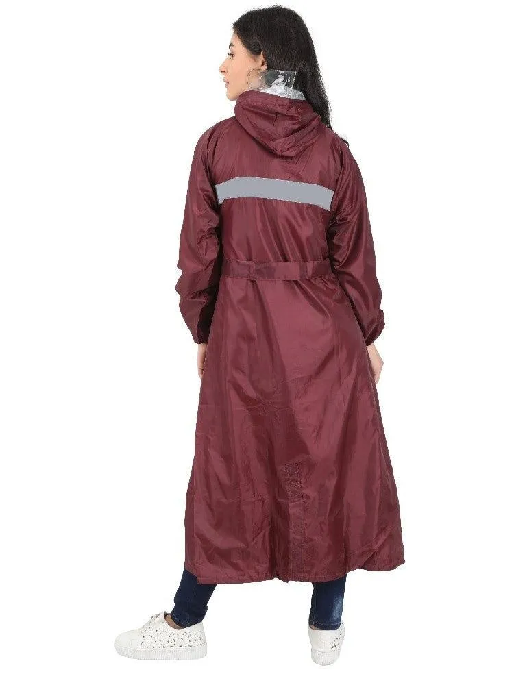 Fabseasons Maroon Raincoat for Women with Adjustable Hood & Reflector for Night visibility