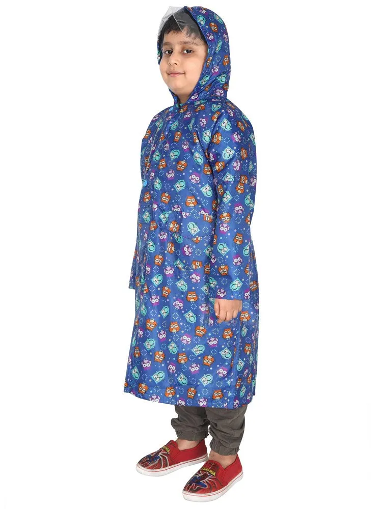 Fabseasons Owl Printed Waterproof Long - Full Raincoat for kids with Hood