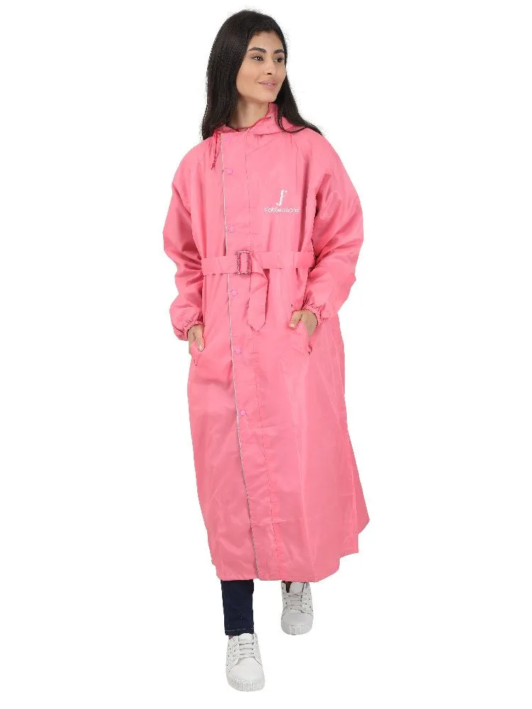 Fabseasons Peach Raincoat for women with Adjustable Hood & Reflector for Night visibility