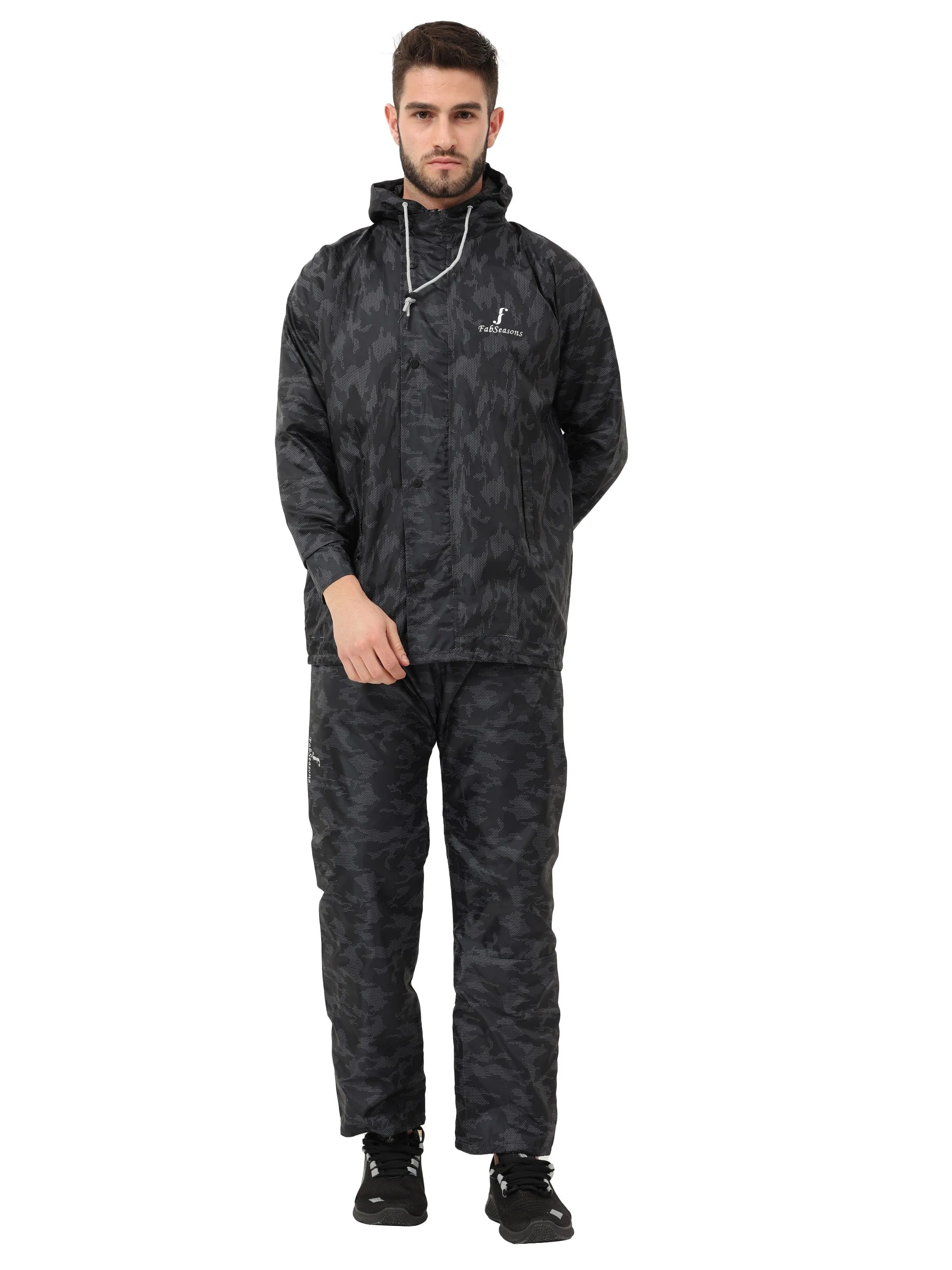 FabSeasons Printed Double Layered Waterproof Unisex Raincoat set of pant & top- Camo Black