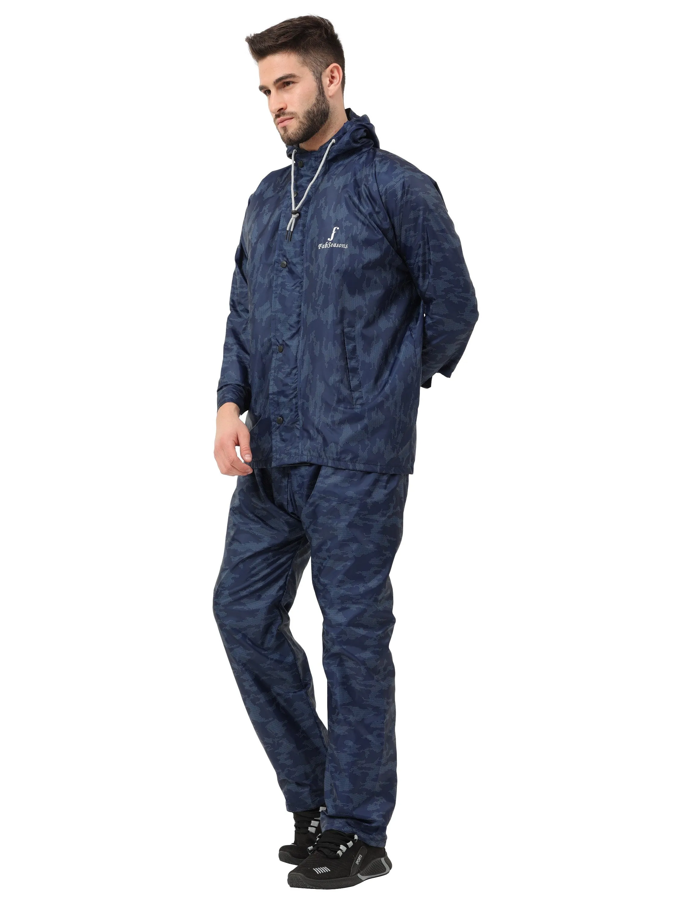 FabSeasons Printed Double Layered Waterproof Unisex Raincoat set of pant & top- Camo Blue