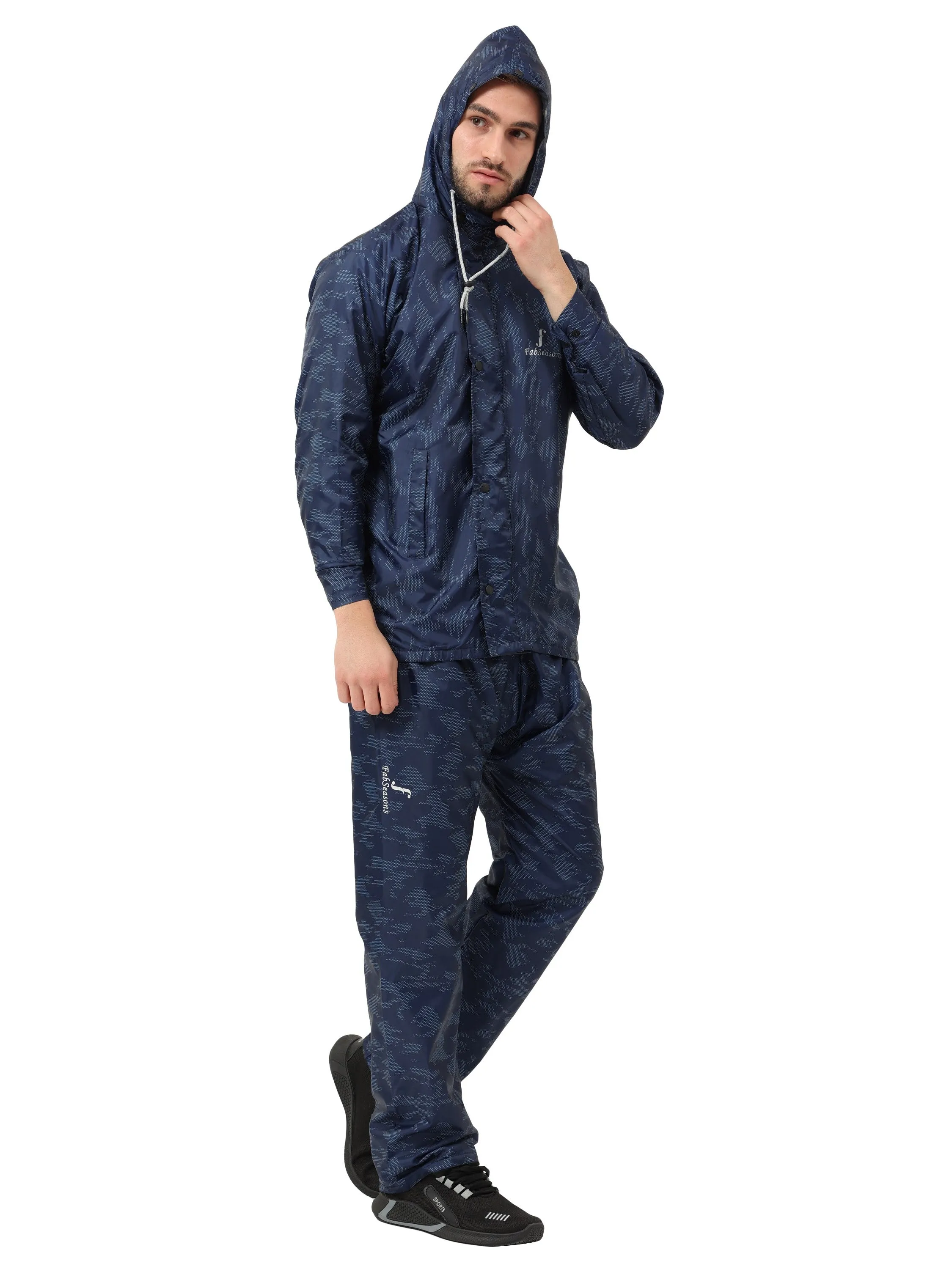 FabSeasons Printed Double Layered Waterproof Unisex Raincoat set of pant & top- Camo Blue