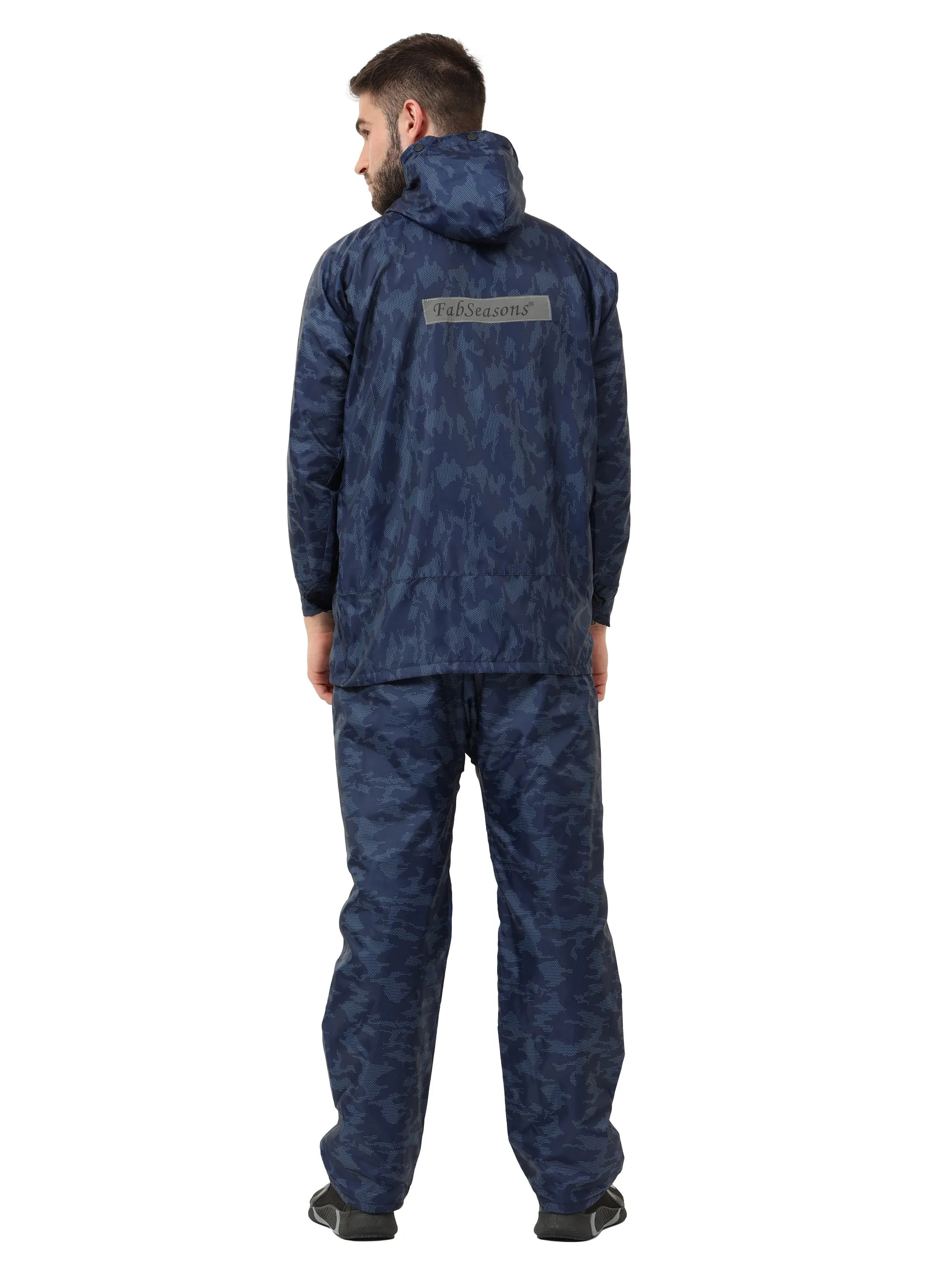 FabSeasons Printed Double Layered Waterproof Unisex Raincoat set of pant & top- Camo Blue