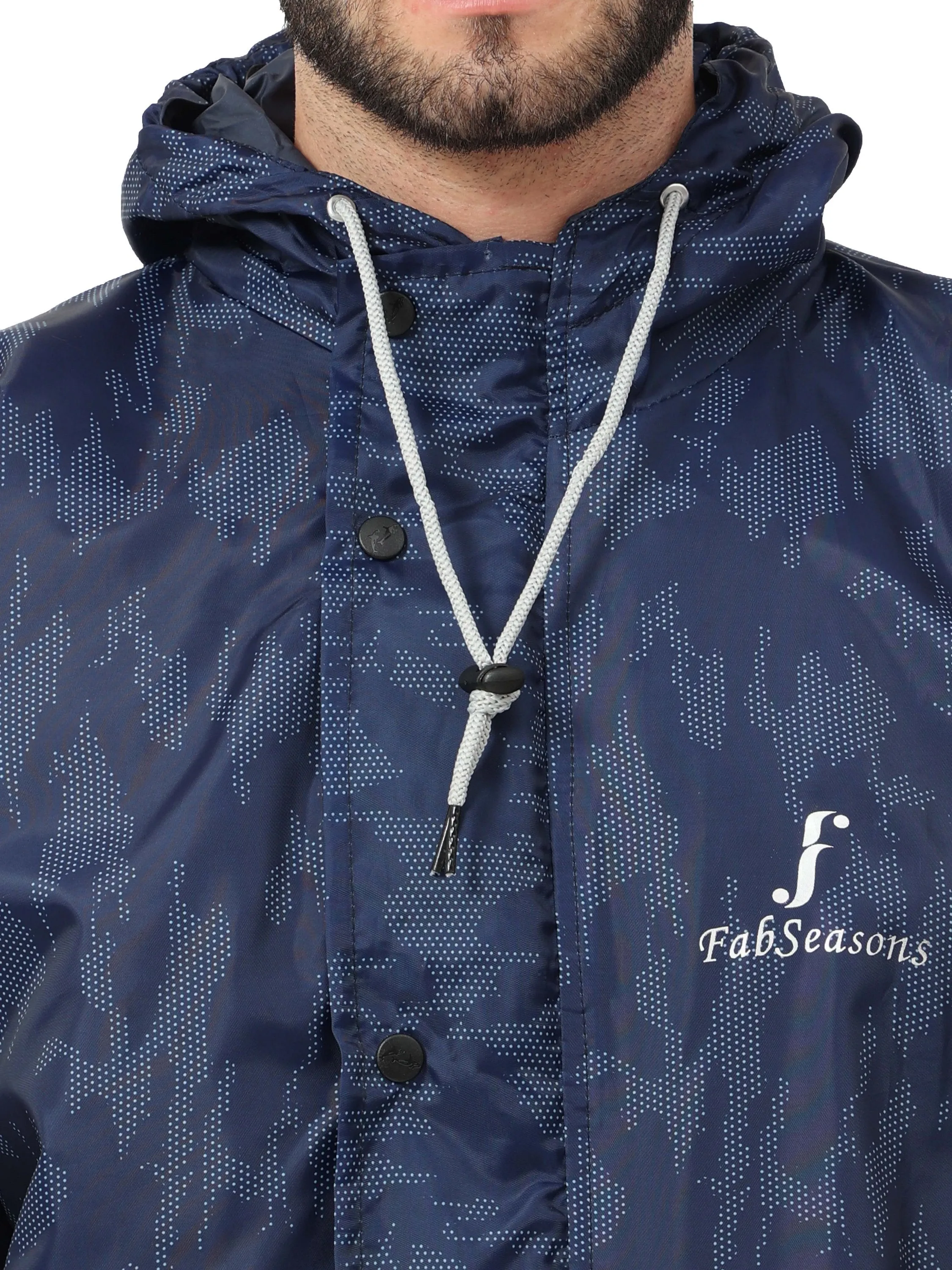 FabSeasons Printed Double Layered Waterproof Unisex Raincoat set of pant & top- Camo Blue