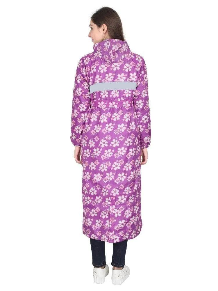 Fabseasons Purple Reversible Raincoat for Women Long- Adjustable Hood & Reflector at back