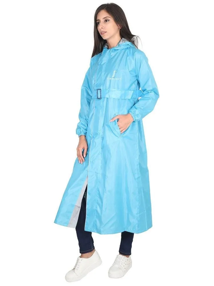 Fabseasons SkyBlue Raincoat for women with Adjustable Hood & Reflector for Night visibility