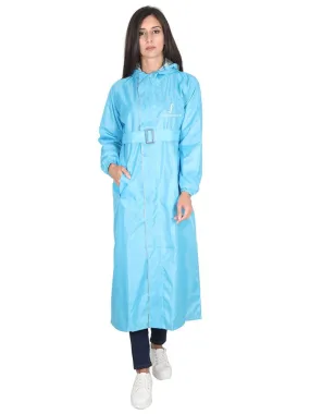 Fabseasons SkyBlue Raincoat for women with Adjustable Hood & Reflector for Night visibility