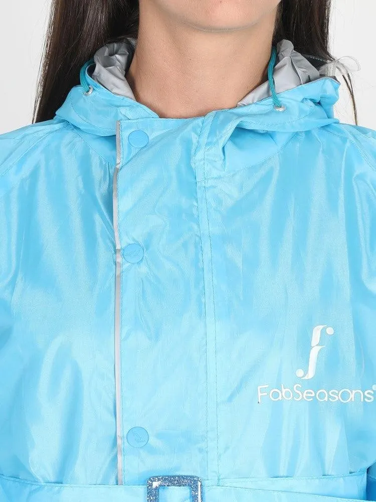 Fabseasons SkyBlue Raincoat for women with Adjustable Hood & Reflector for Night visibility