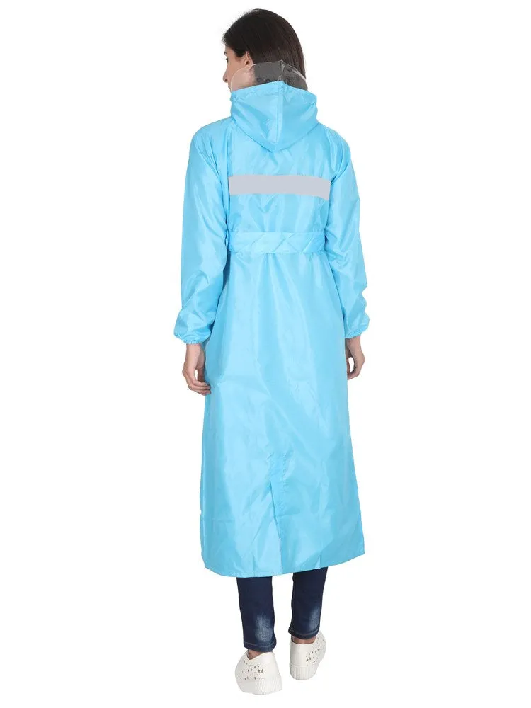 Fabseasons SkyBlue Raincoat for women with Adjustable Hood & Reflector for Night visibility