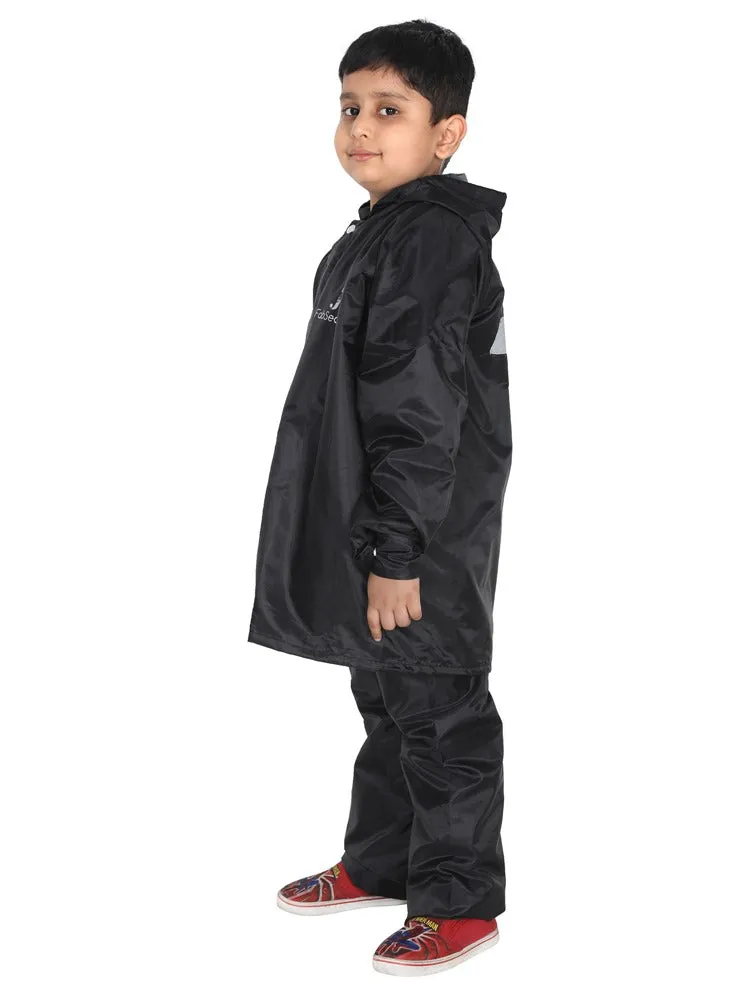 Fabseasons Solid Black Waterproof Raincoat for kids Set of Pant & Top with Hood