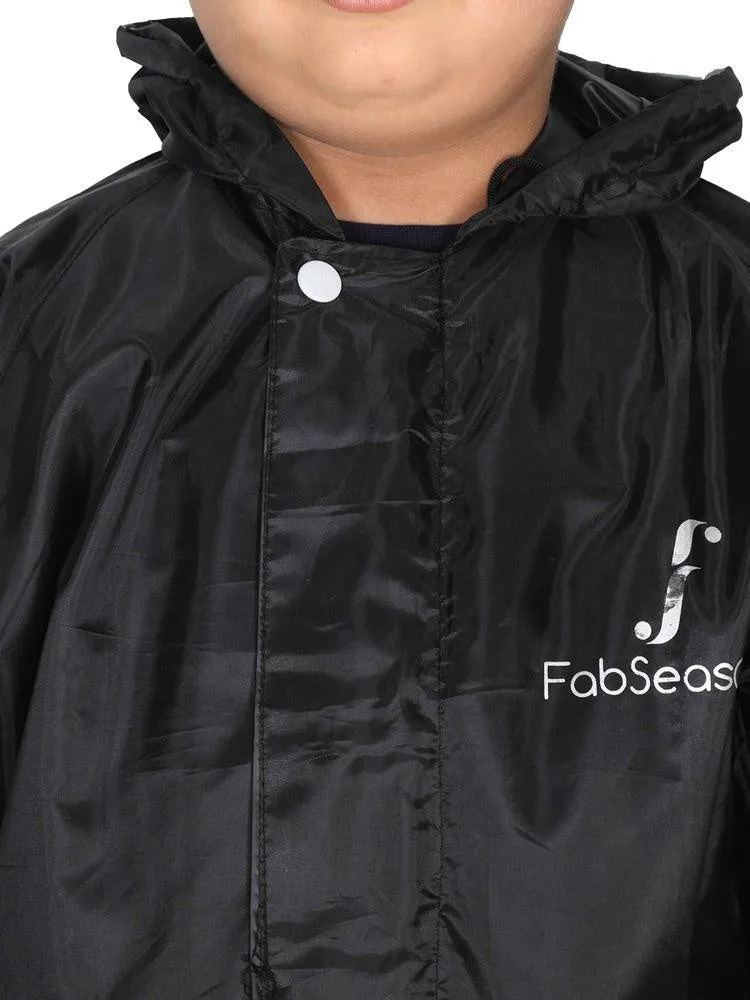 Fabseasons Solid Black Waterproof Raincoat for kids Set of Pant & Top with Hood