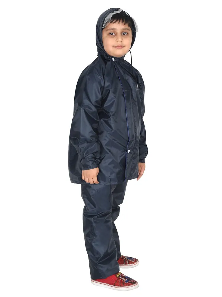 Fabseasons Solid Blue Waterproof Raincoat for kids Set of Pant & Top with Hood