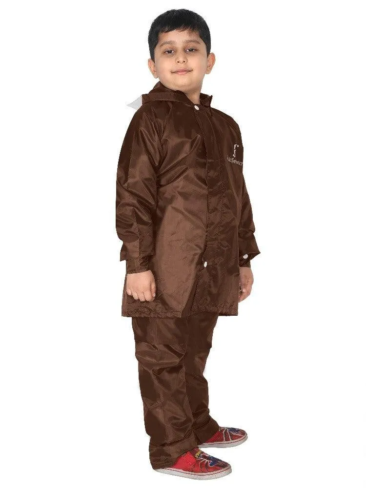 Fabseasons Solid Brown Waterproof Raincoat for kids Set of Pant & Top with Hood