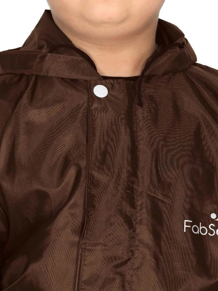 Fabseasons Solid Brown Waterproof Raincoat for kids Set of Pant & Top with Hood