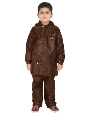 Fabseasons Solid Brown Waterproof Raincoat for kids Set of Pant & Top with Hood