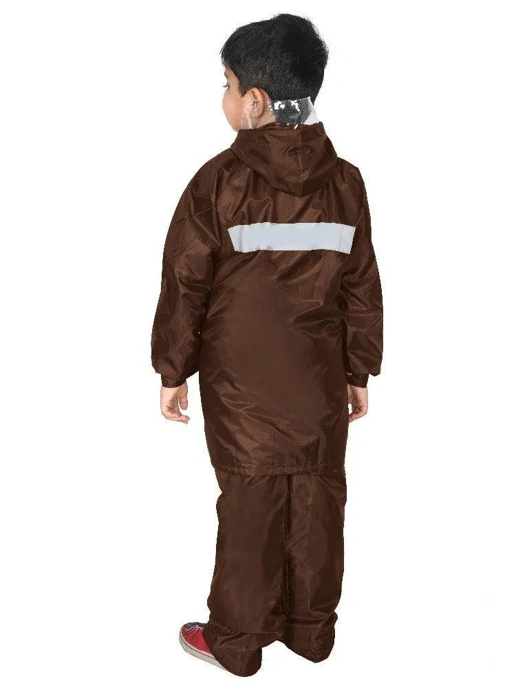 Fabseasons Solid Brown Waterproof Raincoat for kids Set of Pant & Top with Hood