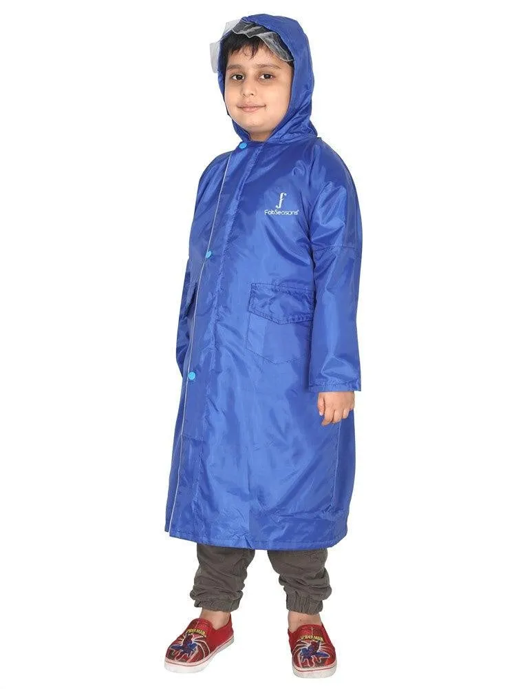 Fabseasons Unisex Blue Waterproof Long - Full  raincoat for Kids with hood