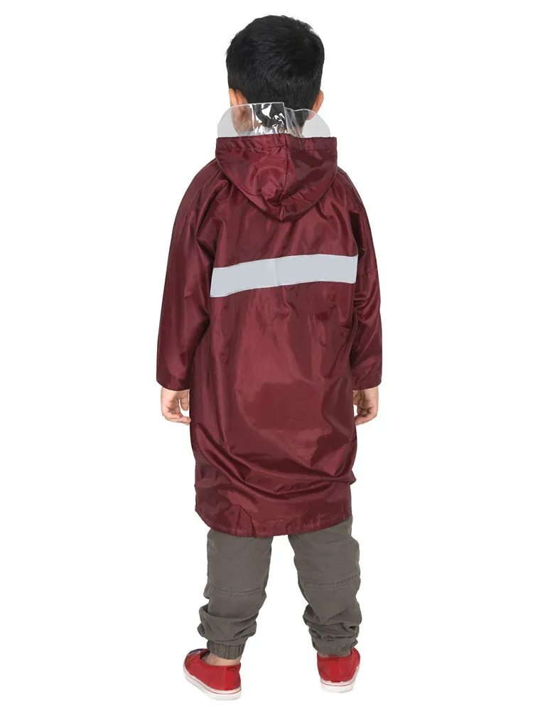 Fabseasons Unisex Maroon Waterproof Long - Full  raincoat for Kids with hood